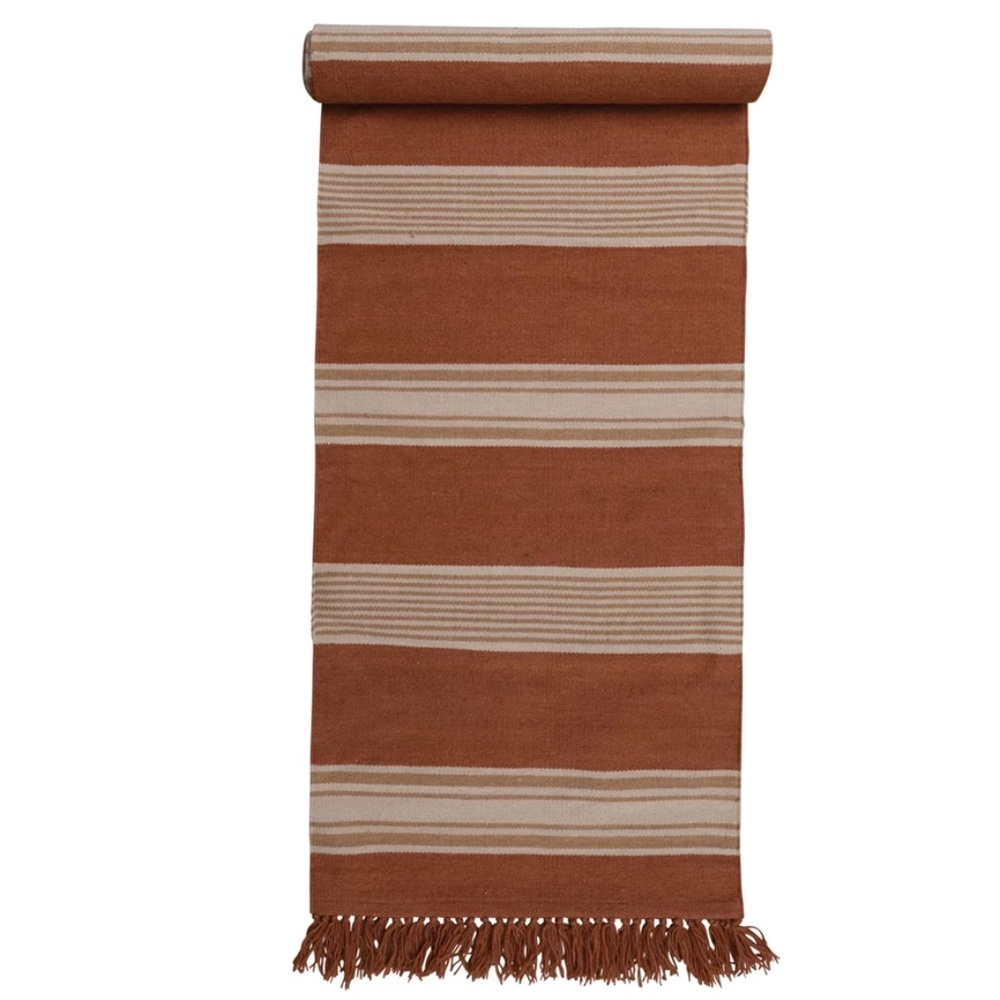 NWT Creative Co-Op Handwoven Wool and Cotton Kilim Floor Runner and Fringe - Picture 2 of 3